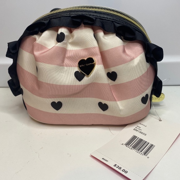 Betsey Johnson Handbags - Betsey Johnson Cosmetic Bag Makeup Bag Hearts Stripes NWT
